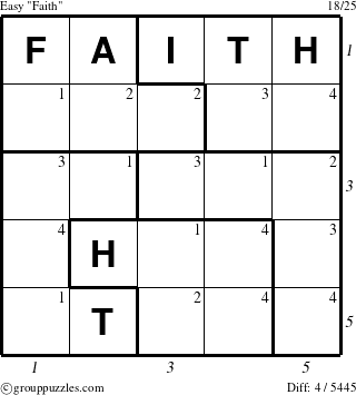 The grouppuzzles.com Easy Faith puzzle for , suitable for printing, with all 4 steps marked