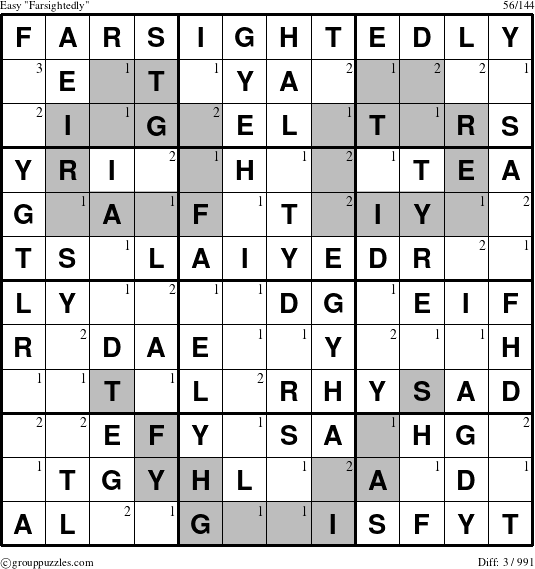 The grouppuzzles.com Easy Farsightedly puzzle for  with the first 3 steps marked