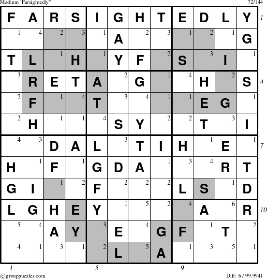 The grouppuzzles.com Medium Farsightedly puzzle for , suitable for printing, with all 6 steps marked