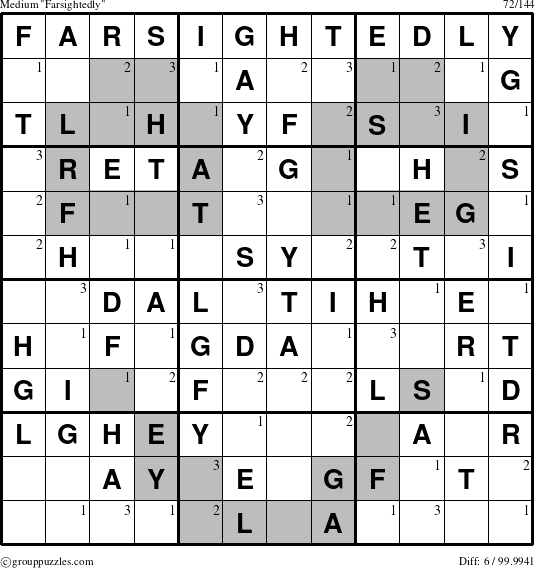 The grouppuzzles.com Medium Farsightedly puzzle for  with the first 3 steps marked
