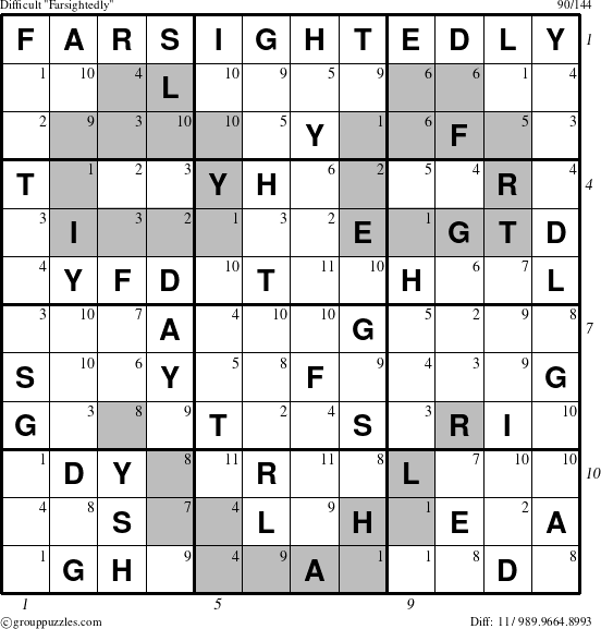 The grouppuzzles.com Difficult Farsightedly puzzle for  with all 11 steps marked