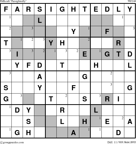 The grouppuzzles.com Difficult Farsightedly puzzle for  with the first 3 steps marked