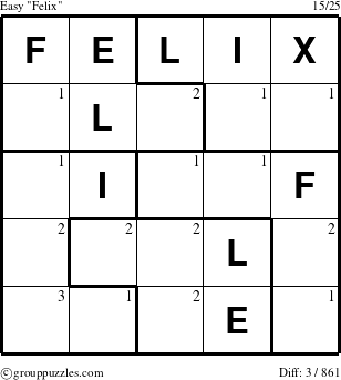 The grouppuzzles.com Easy Felix puzzle for  with the first 3 steps marked