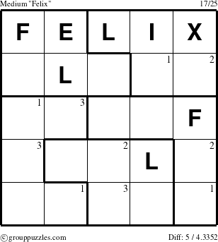 The grouppuzzles.com Medium Felix puzzle for  with the first 3 steps marked