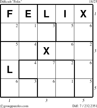 The grouppuzzles.com Difficult Felix puzzle for  with all 7 steps marked