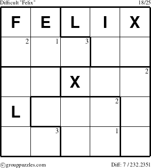The grouppuzzles.com Difficult Felix puzzle for  with the first 3 steps marked