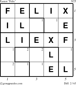 The grouppuzzles.com Easiest Felix puzzle for  with all 2 steps marked