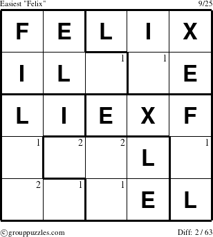 The grouppuzzles.com Easiest Felix puzzle for  with the first 2 steps marked