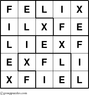 The grouppuzzles.com Answer grid for the Felix puzzle for 