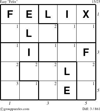 The grouppuzzles.com Easy Felix puzzle for  with all 3 steps marked
