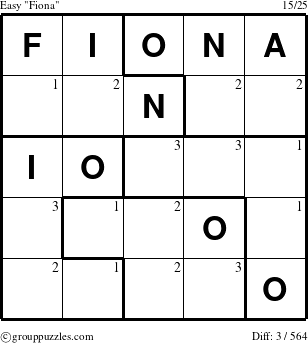 The grouppuzzles.com Easy Fiona puzzle for  with the first 3 steps marked