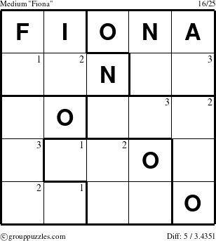 The grouppuzzles.com Medium Fiona puzzle for  with the first 3 steps marked