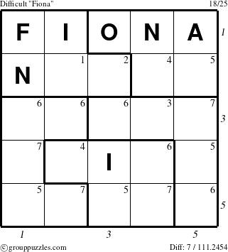The grouppuzzles.com Difficult Fiona puzzle for  with all 7 steps marked
