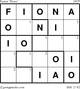 The grouppuzzles.com Easiest Fiona puzzle for  with the first 2 steps marked