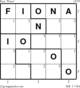The grouppuzzles.com Easy Fiona puzzle for  with all 3 steps marked