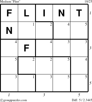 The grouppuzzles.com Medium Flint puzzle for , suitable for printing, with all 5 steps marked