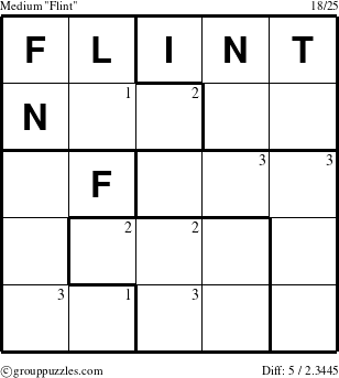 The grouppuzzles.com Medium Flint puzzle for  with the first 3 steps marked