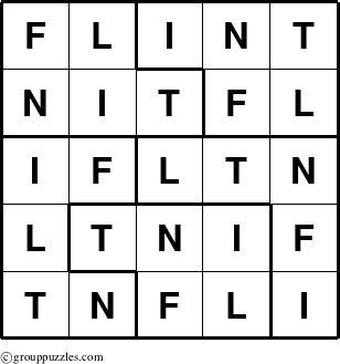 The grouppuzzles.com Answer grid for the Flint puzzle for 