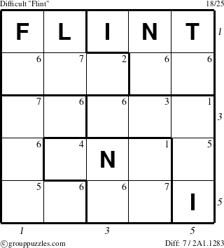 The grouppuzzles.com Difficult Flint puzzle for  with all 7 steps marked