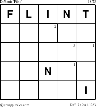 The grouppuzzles.com Difficult Flint puzzle for  with the first 3 steps marked