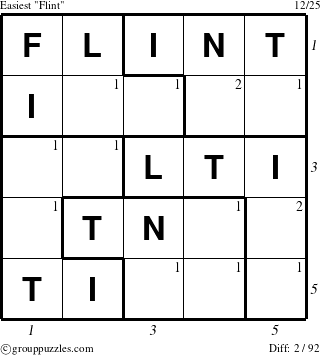 The grouppuzzles.com Easiest Flint puzzle for , suitable for printing, with all 2 steps marked