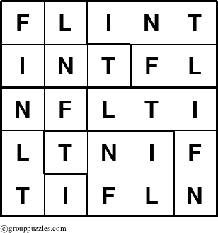 The grouppuzzles.com Answer grid for the Flint puzzle for 