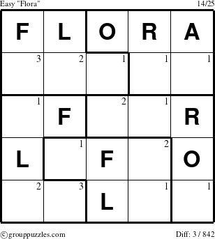 The grouppuzzles.com Easy Flora puzzle for  with the first 3 steps marked