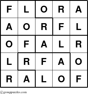 The grouppuzzles.com Answer grid for the Flora puzzle for 