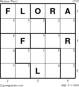 The grouppuzzles.com Medium Flora puzzle for , suitable for printing, with all 5 steps marked