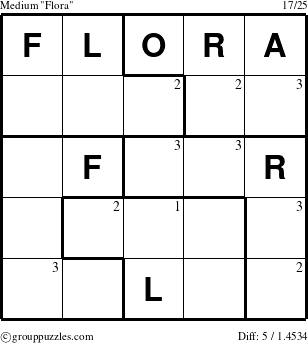 The grouppuzzles.com Medium Flora puzzle for  with the first 3 steps marked