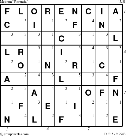 The grouppuzzles.com Medium Florencia puzzle for  with all 5 steps marked