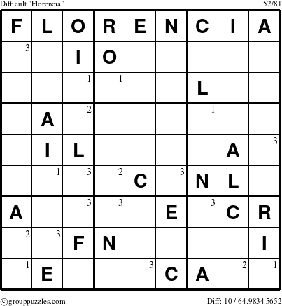 The grouppuzzles.com Difficult Florencia puzzle for  with the first 3 steps marked