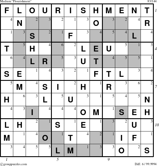 The grouppuzzles.com Medium Flourishment puzzle for  with all 6 steps marked