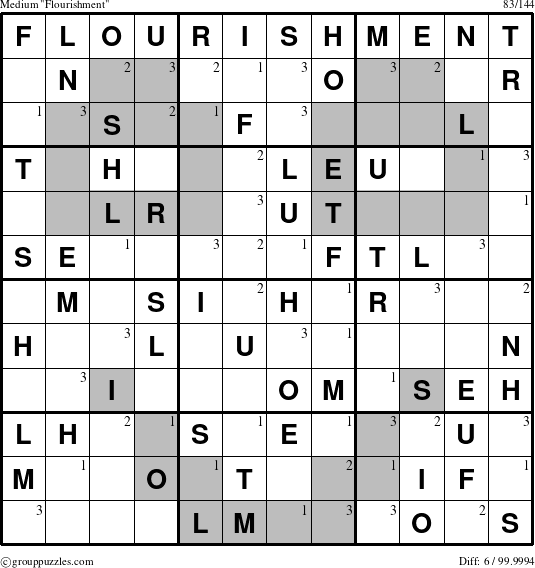 The grouppuzzles.com Medium Flourishment puzzle for  with the first 3 steps marked