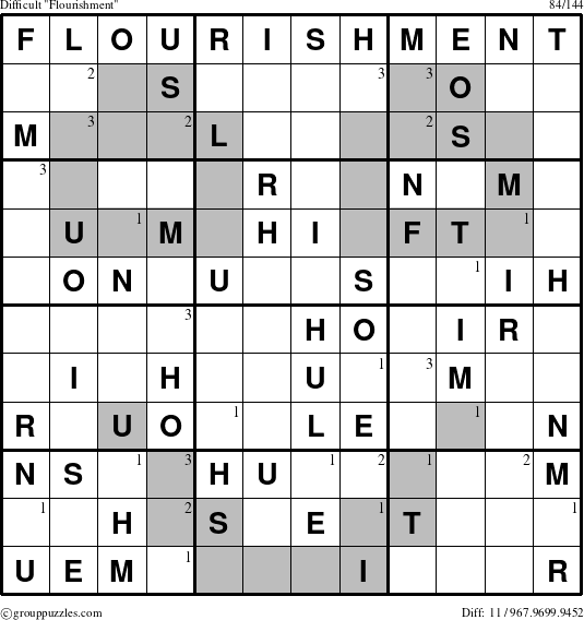 The grouppuzzles.com Difficult Flourishment puzzle for  with the first 3 steps marked