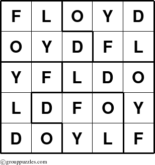 The grouppuzzles.com Answer grid for the Floyd puzzle for 