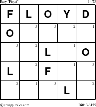 The grouppuzzles.com Easy Floyd puzzle for  with the first 3 steps marked