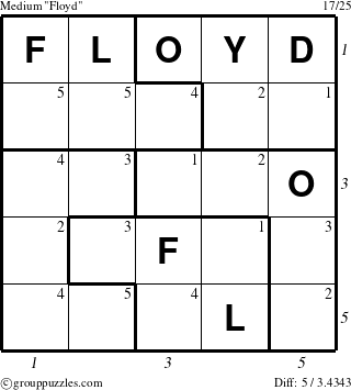 The grouppuzzles.com Medium Floyd puzzle for  with all 5 steps marked