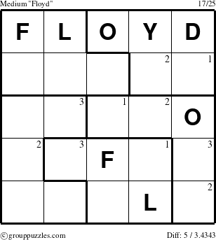 The grouppuzzles.com Medium Floyd puzzle for  with the first 3 steps marked