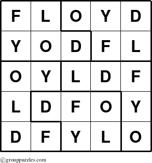 The grouppuzzles.com Answer grid for the Floyd puzzle for 