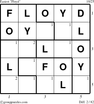 The grouppuzzles.com Easiest Floyd puzzle for , suitable for printing, with all 2 steps marked