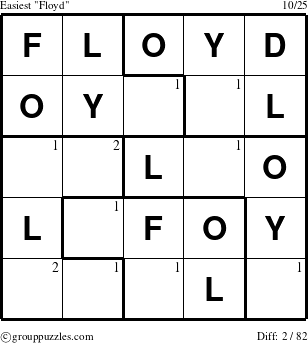 The grouppuzzles.com Easiest Floyd puzzle for  with the first 2 steps marked