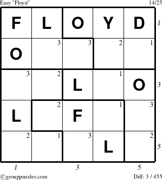 The grouppuzzles.com Easy Floyd puzzle for , suitable for printing, with all 3 steps marked