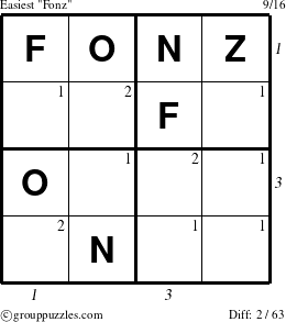 The grouppuzzles.com Easiest Fonz puzzle for  with all 2 steps marked