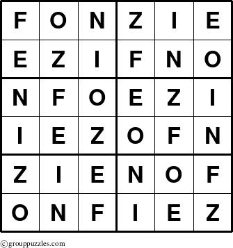 The grouppuzzles.com Answer grid for the Fonzie puzzle for 