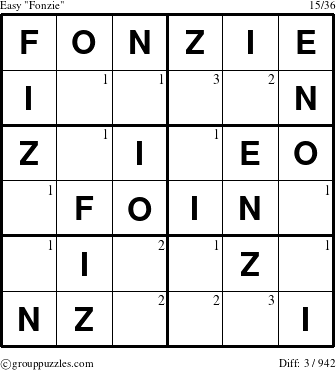 The grouppuzzles.com Easy Fonzie puzzle for  with the first 3 steps marked
