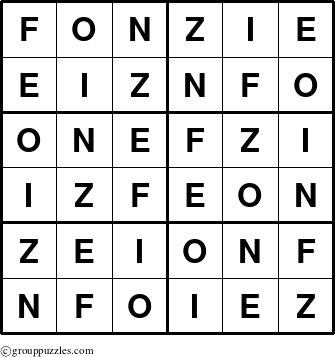 The grouppuzzles.com Answer grid for the Fonzie puzzle for 
