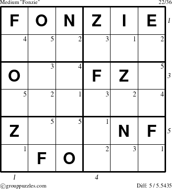 The grouppuzzles.com Medium Fonzie puzzle for , suitable for printing, with all 5 steps marked