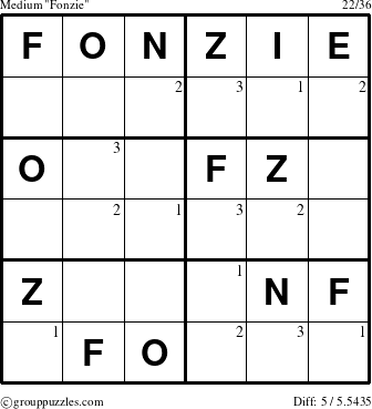 The grouppuzzles.com Medium Fonzie puzzle for  with the first 3 steps marked