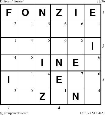 The grouppuzzles.com Difficult Fonzie puzzle for  with all 7 steps marked